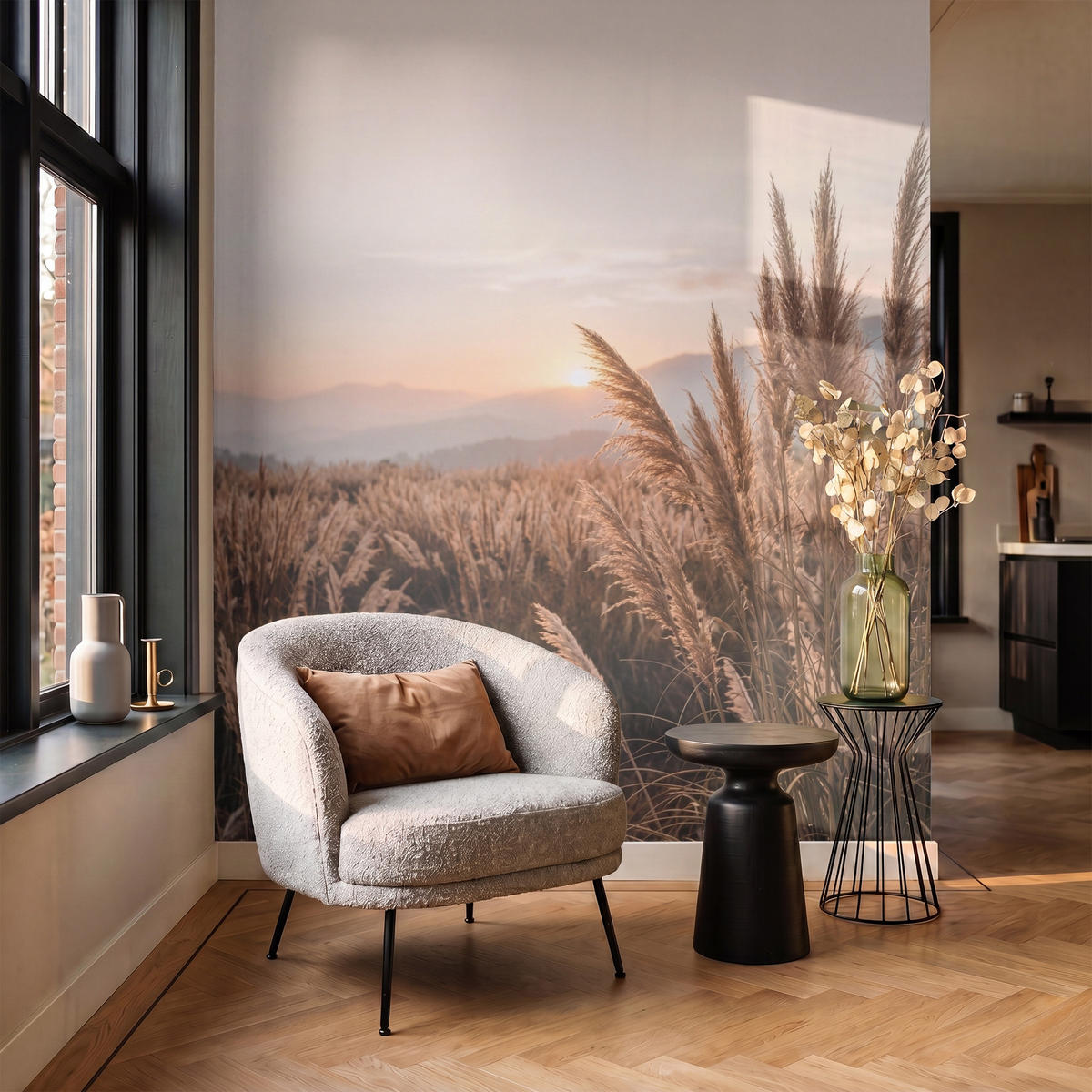 TAPETE - Gras - Feld - Sonne - Natur - 160x200 cm - Sandfarben, Papier (160/200cm) - OnlyWow
