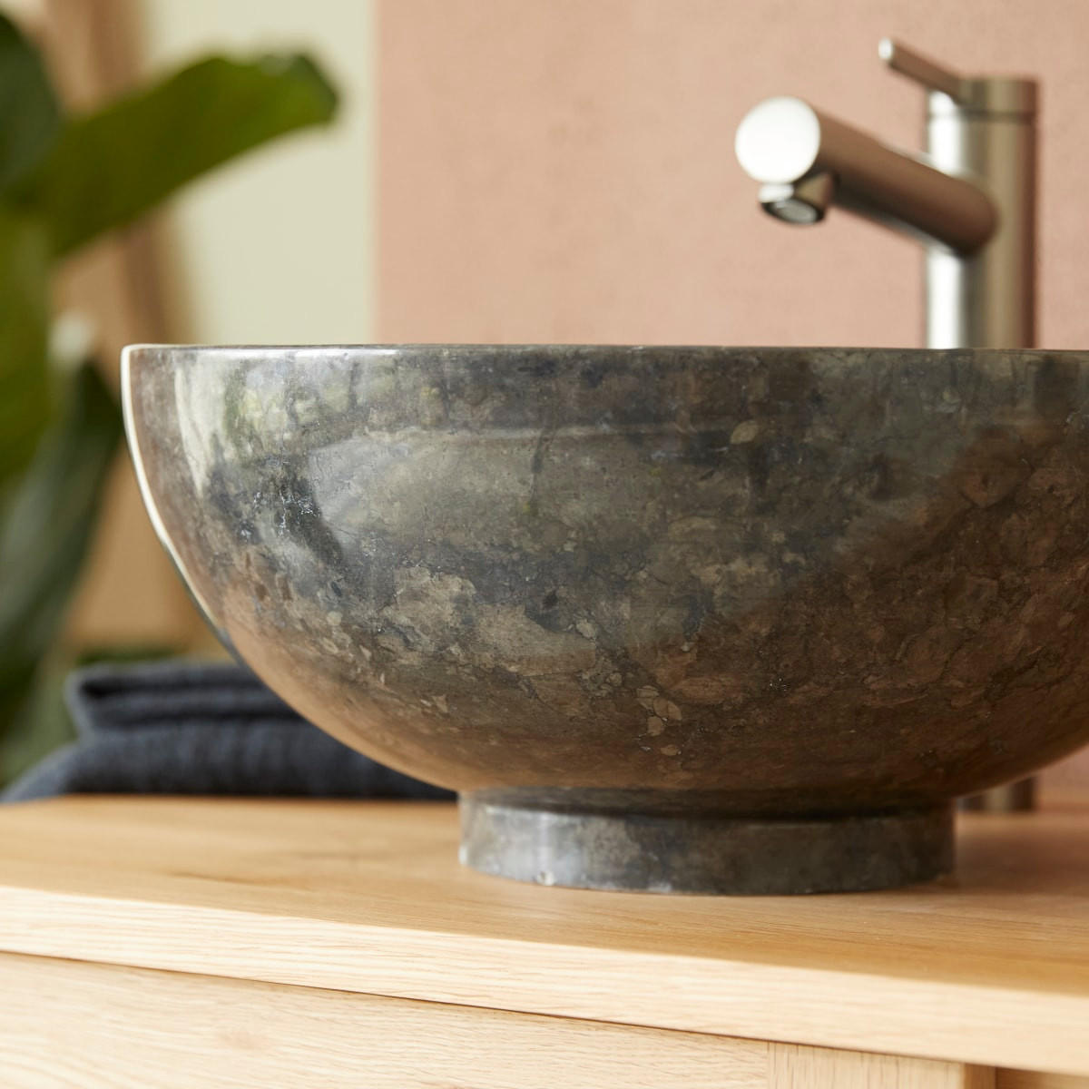 WASCHBECKEN Bahya Schwarz aus Marmor - Schwarz, Stein (35/15/35cm) - Tikamoon