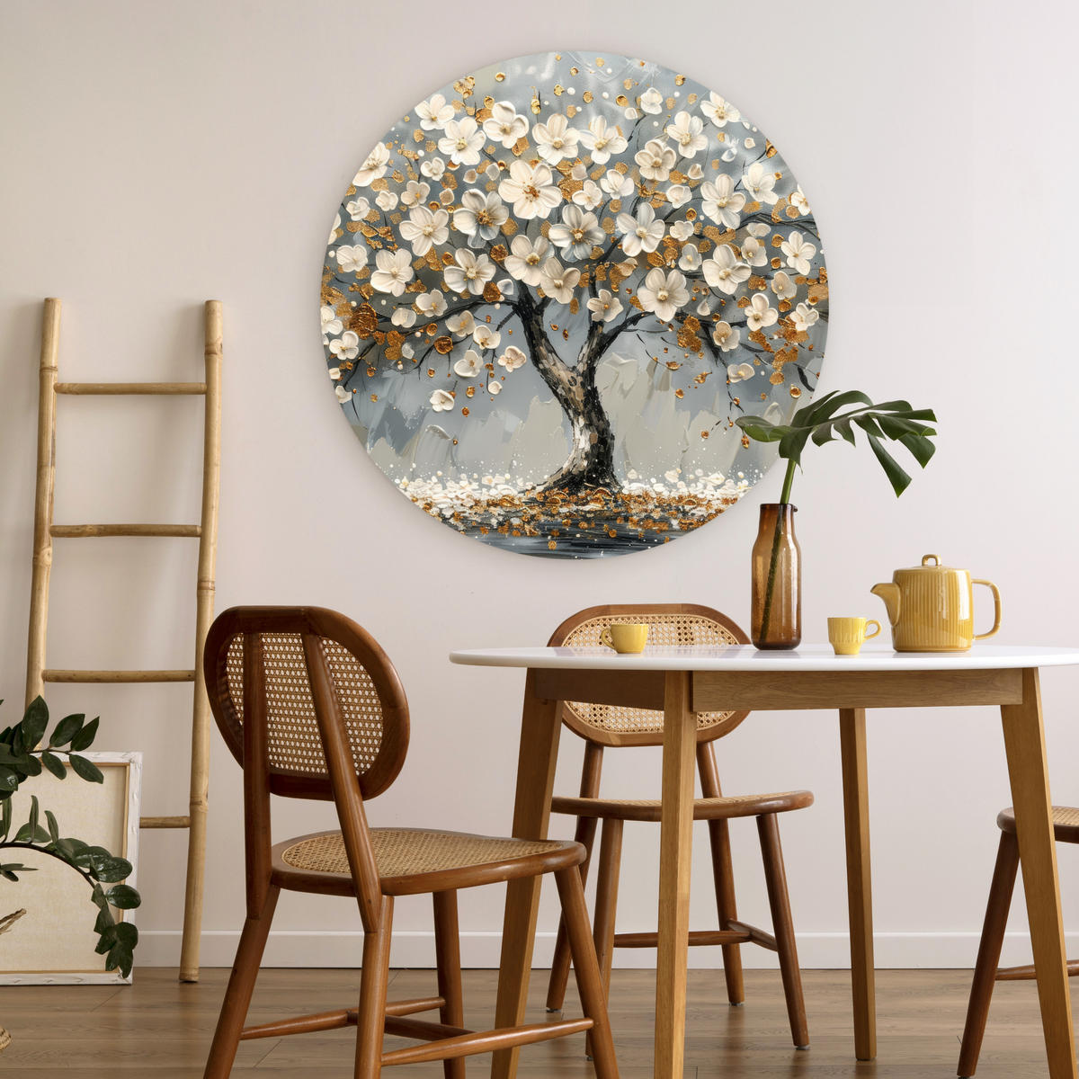 WANDBILD Baum - Gold - Blumen - Abstrakt - Kunst 90x90 cm - Goldfarben, Kunststoff (90/90cm) - MuchoWow