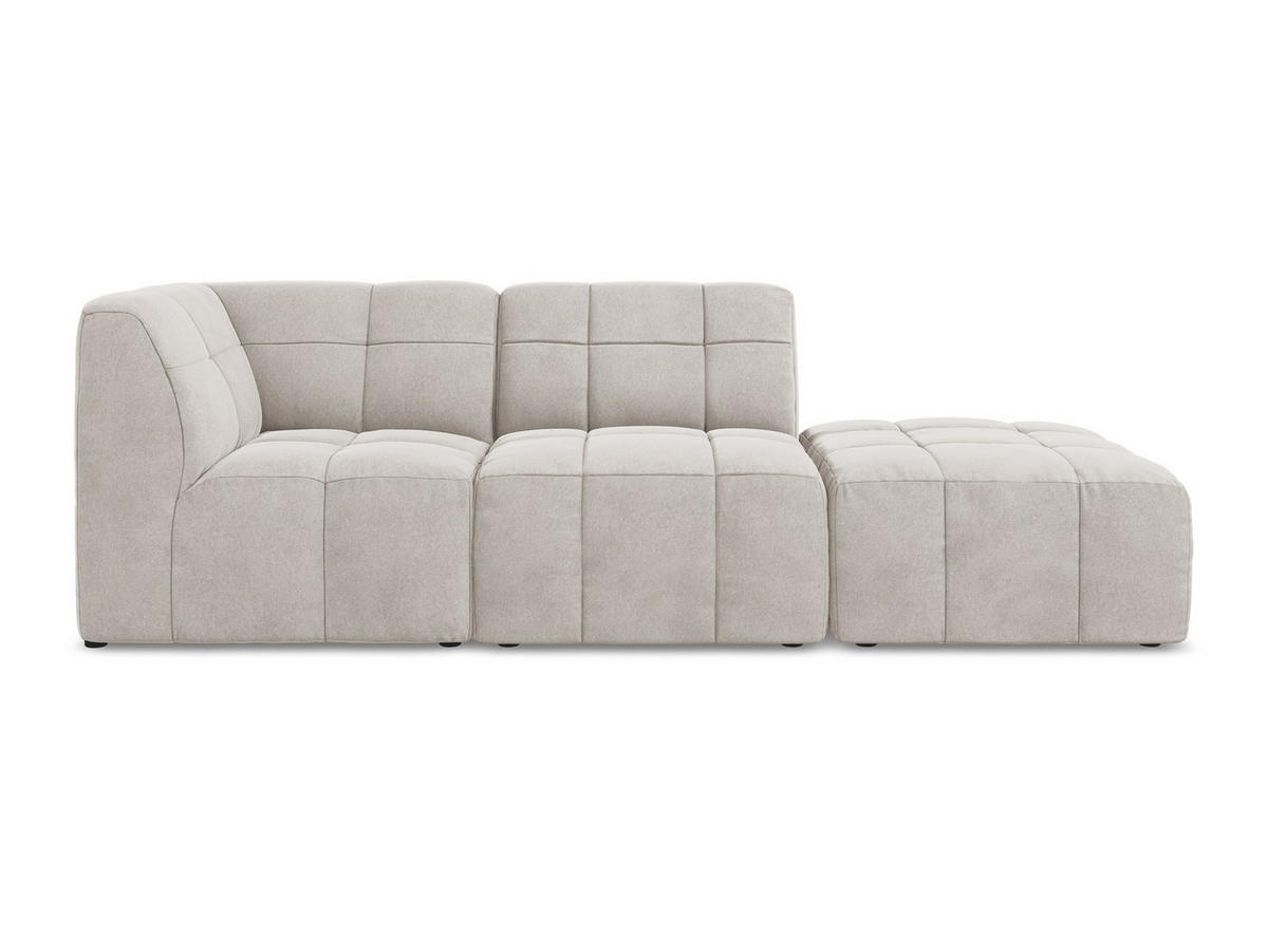 ECKSOFA Rechts Samt Stoff Beige - Creme/Schwarz, Holzwerkstoff/Kunststoff (240/90cm) - Makamii