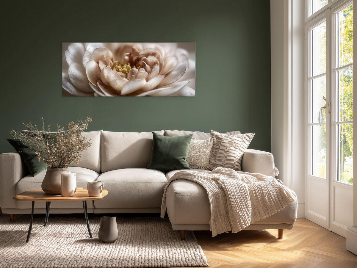 GLASBILD 125x50 cm Blume beige boho - Beige, Glas (125/50cm) - artissimo