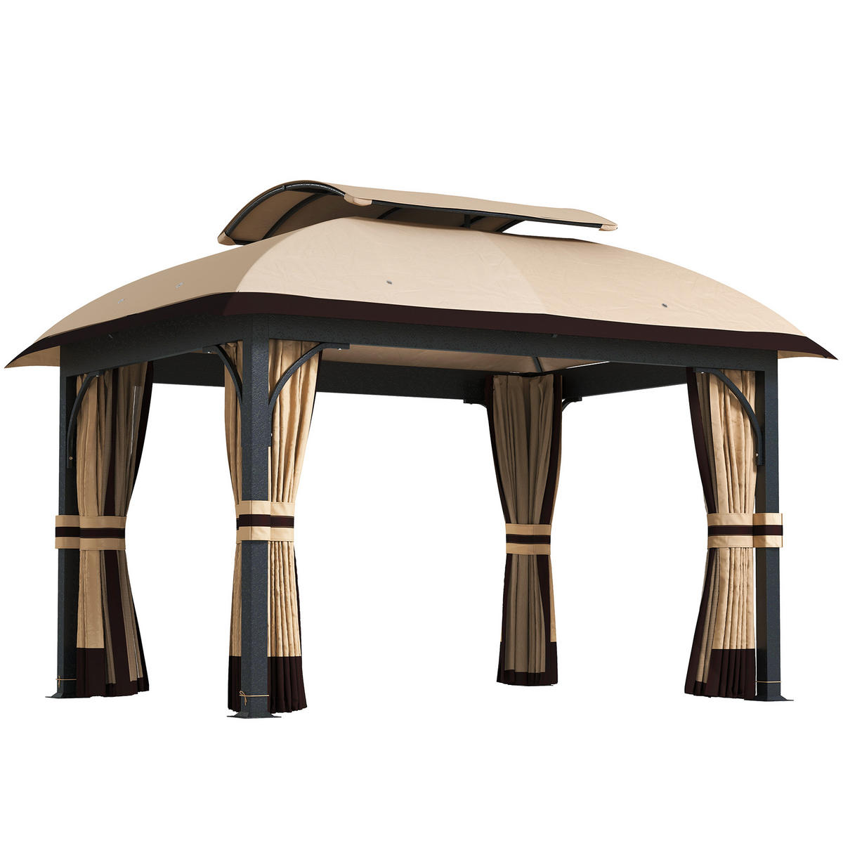 PAVILLON 395/330/294 cm Braun, Beige - Braun, Metall (330/294/395cm) - Outsunny