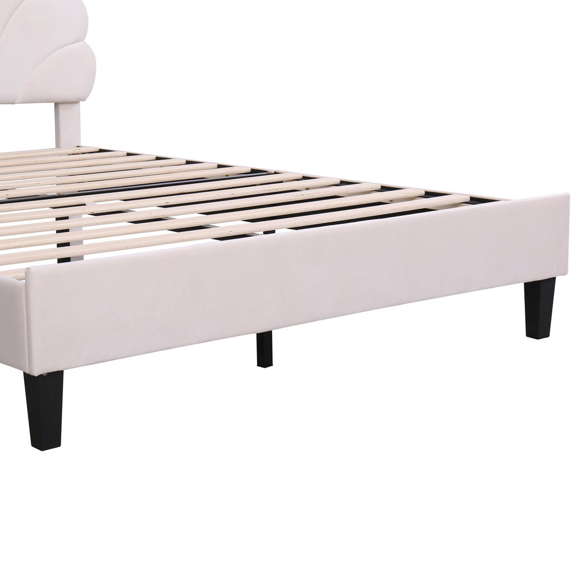 POLSTERBETT 140/200 cm Beige aus Samt mit Lattenrost - Beige, Textil (140/200cm) - OKMYHOME