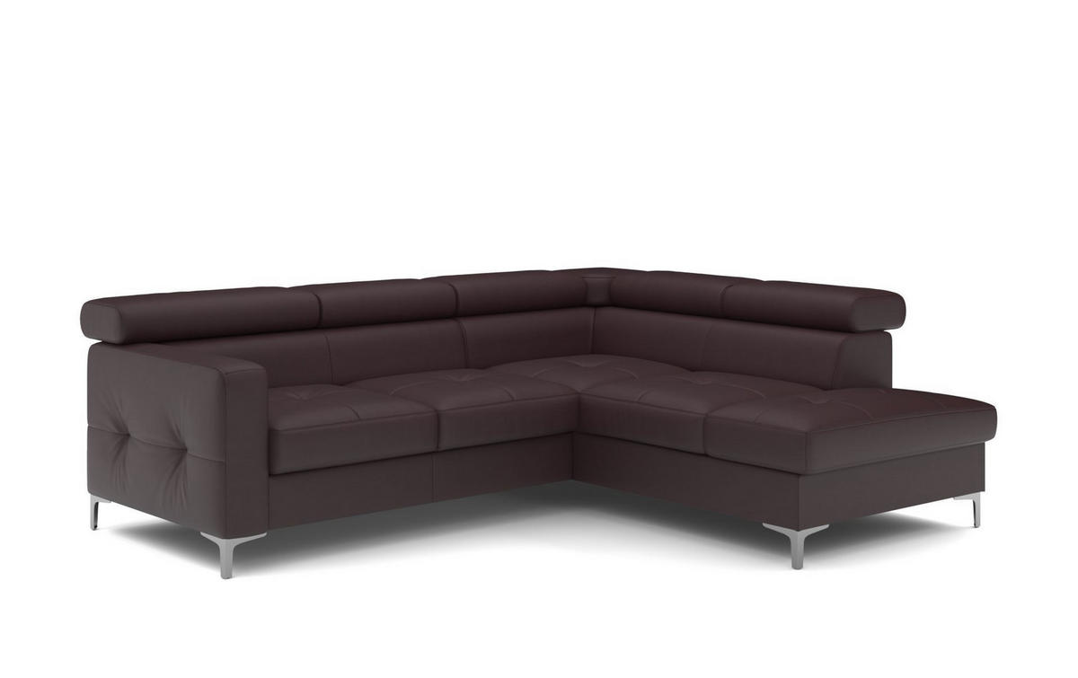 ECKSCHLAFSOFA aus Echtleder mit Schlaffunktion und Bettkasten - Chromfarben/Dunkelbraun, Leder/Holz (207/242cm) - Cotta