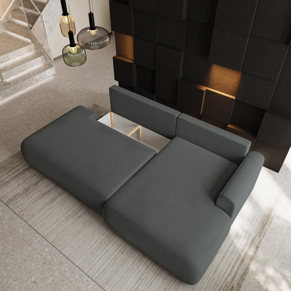 ECKSOFA NUVIRA CL R-S Grau Samtstoff mit Schlaffunktion - Grau, Holzwerkstoff/Textil (279/158cm) - MASSENO