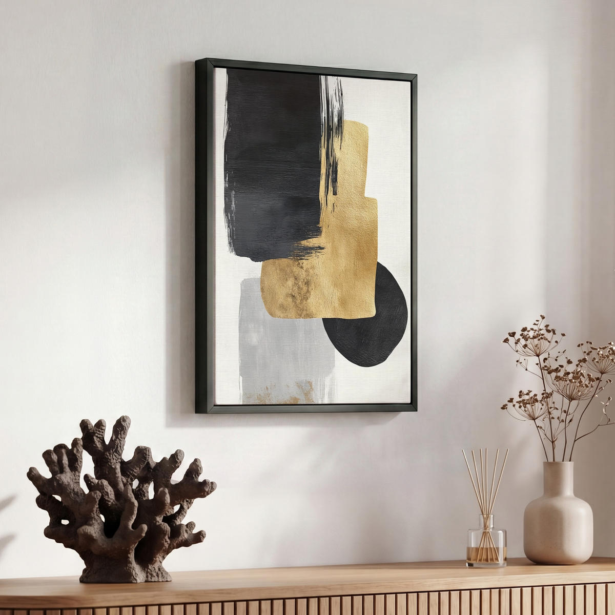 LEINWAND Bilder mit Rahmen - Gold - Rechtecke - Kreise - Abstrakt - 30x40 - Weiß, Textil (30/40cm) - MuchoWow