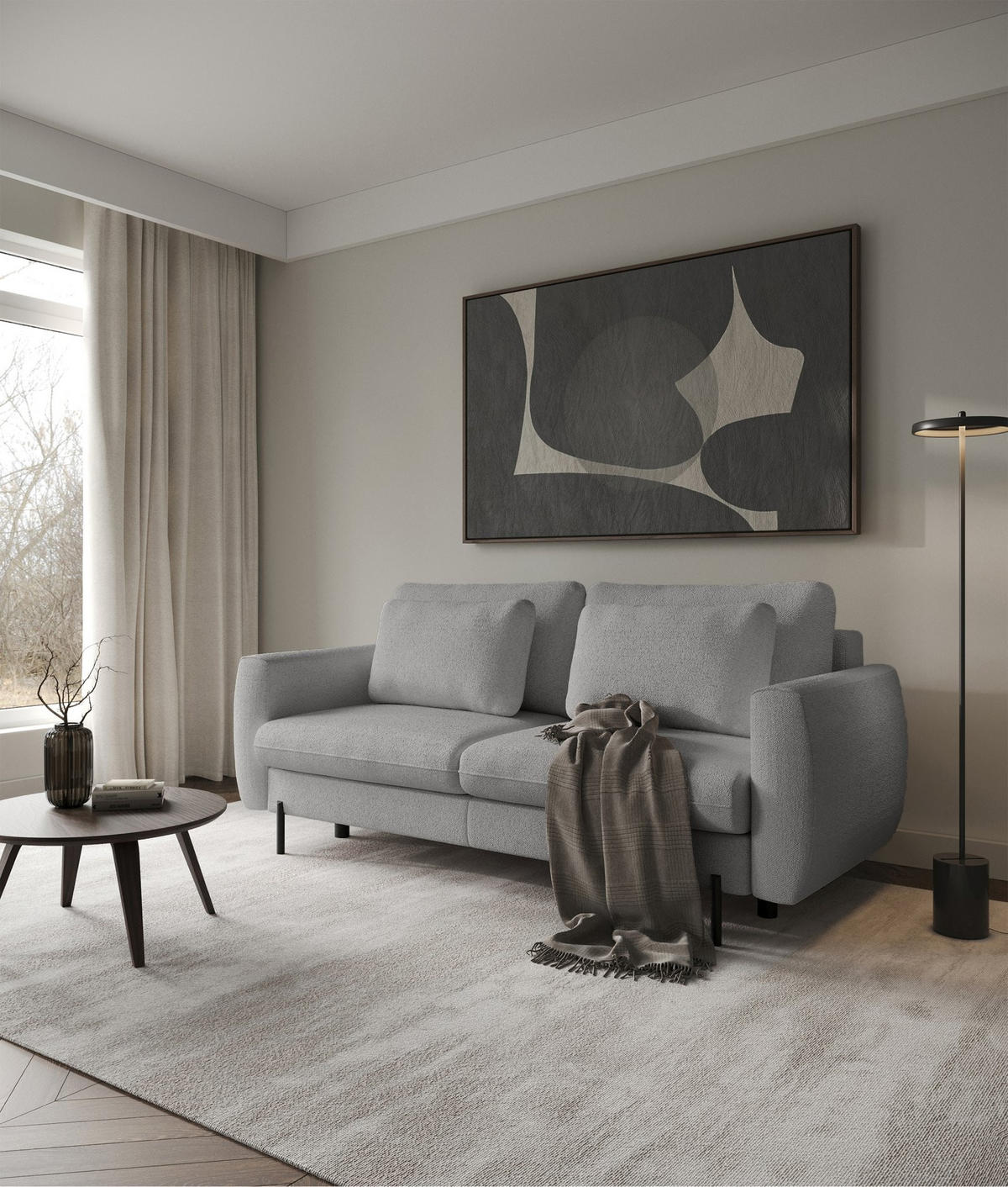 SOFA Rane Grau mit Schlaffunktion - Schwarz/Grau, Textil/Metall (236/90/102cm) - Selsey