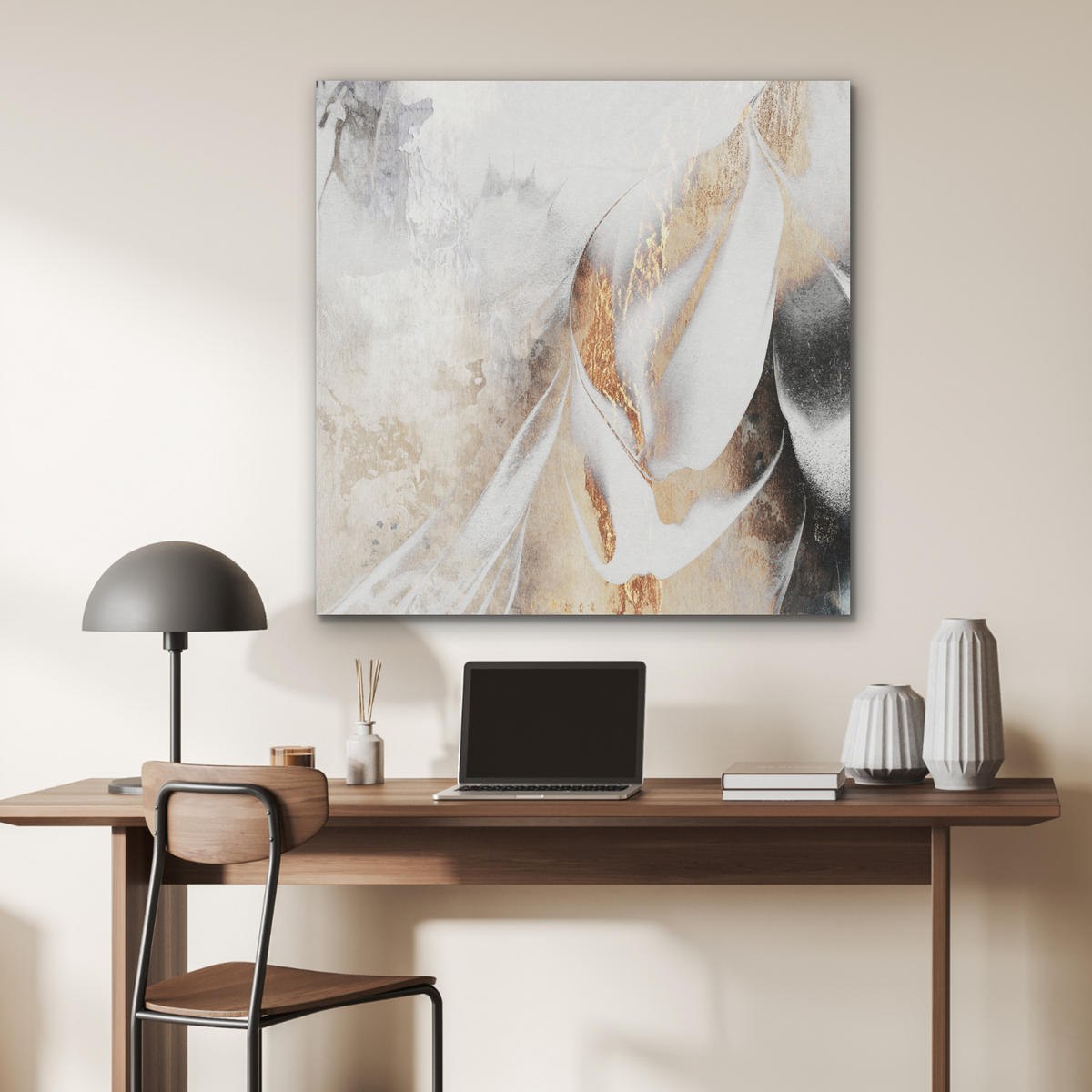 AKUSTIKPANEEL Luxus - Abstrakt - Gold - Weiß 90x90 cm - Goldfarben, Textil (90/0.9/90cm) - MuchoWow