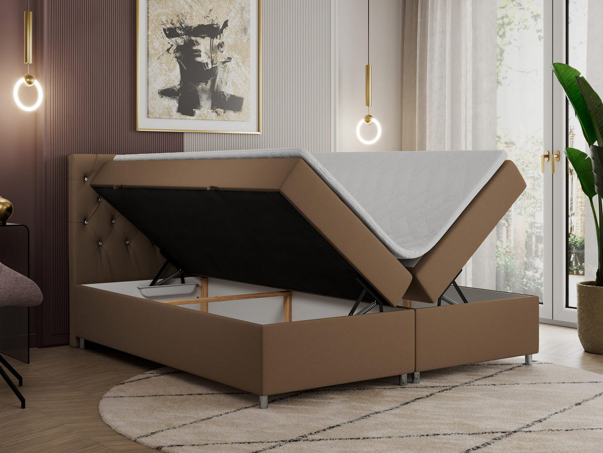 BOXBETT ROMA 120/200 - Braun Kunstleder - H4 - Braun, Holz/Textil (120/200cm)