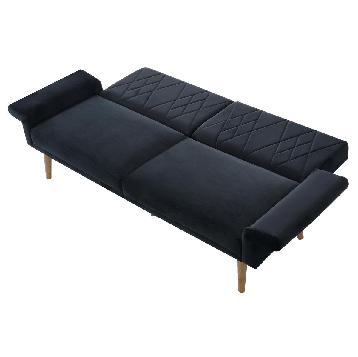 SCHLAFSOFA mit Schlaffunktion und verstellbaren Armlehnen Samt Schwarz 180/75/82 cm - Schwarz, Textil (180/82/75cm) - OKWISH