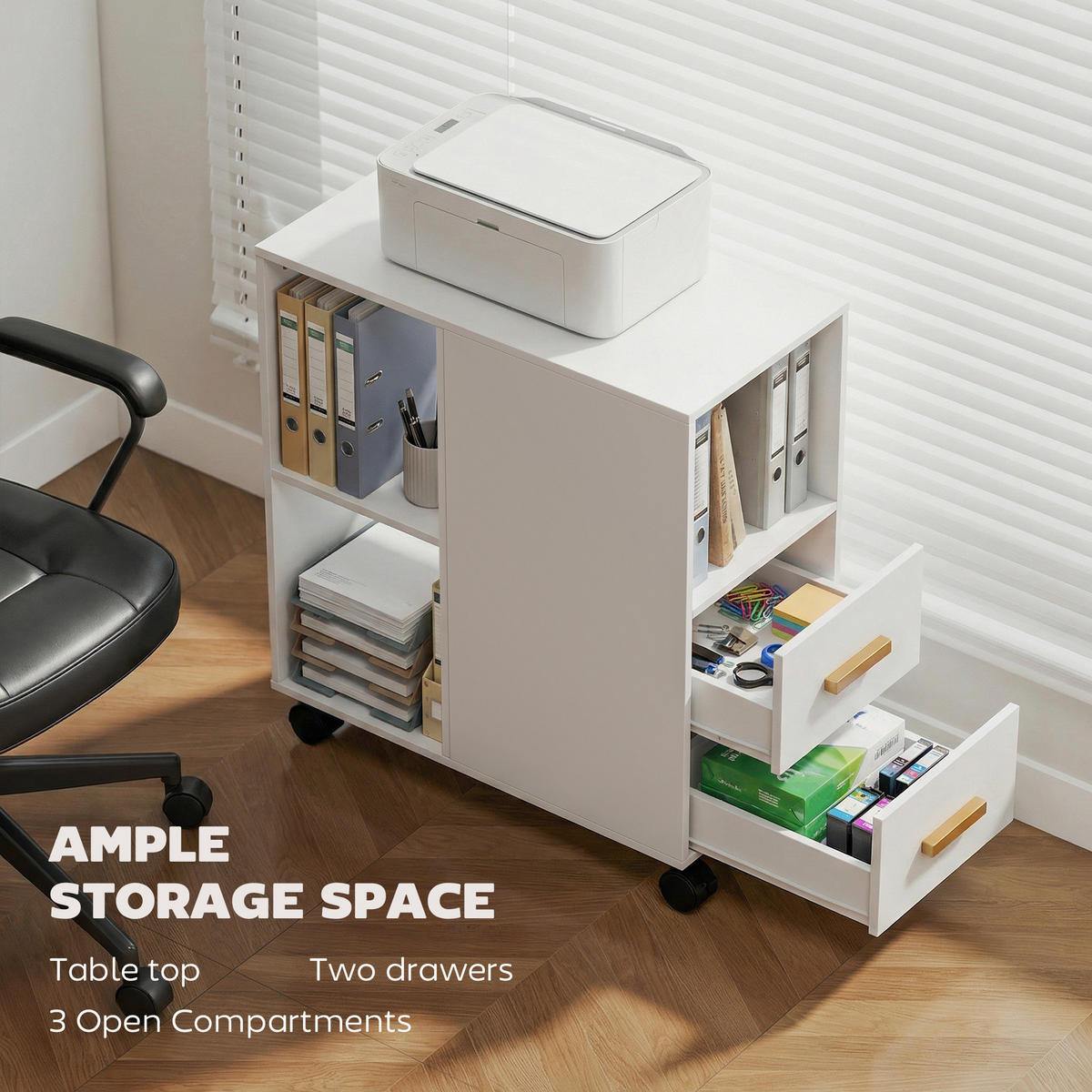 DRUCKERSTÄNDER Spanplatte Weiß - Schwarz/Weiß, Holzwerkstoff/Kunststoff (30/65/60cm) - HOMCOM