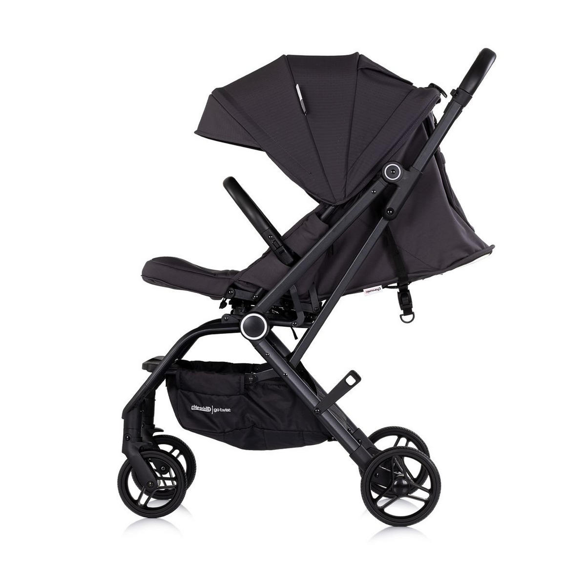 KINDERWAGEN Go Twist schwarz Sitz drehbar PU-Reifen klappbar Federung Korb - Schwarz, Metall (70/55/103cm) - Chipolino