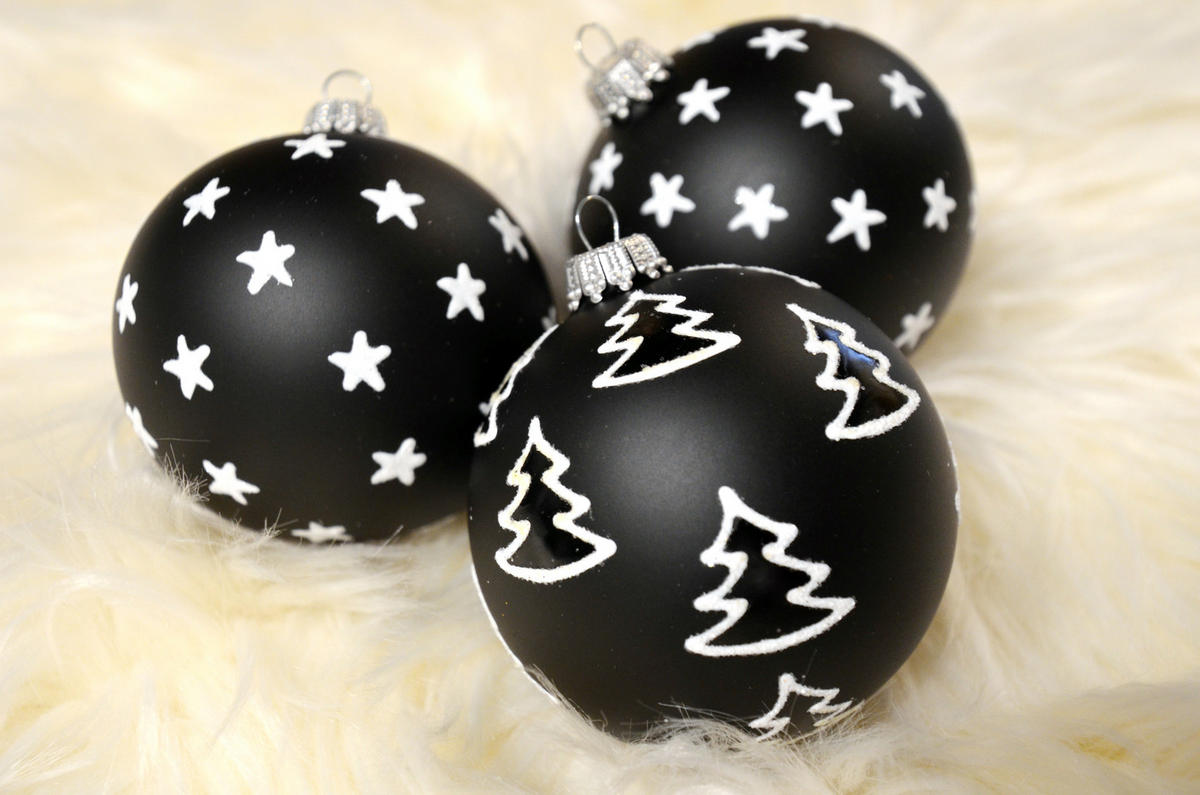 CHRISTBAUMKUGELN Dunkler Winterzauber Schwarz 8cm (Glas / 3 Stk.) - Schwarz, Glas (7/8/7cm) - Krebs Glas Lauscha