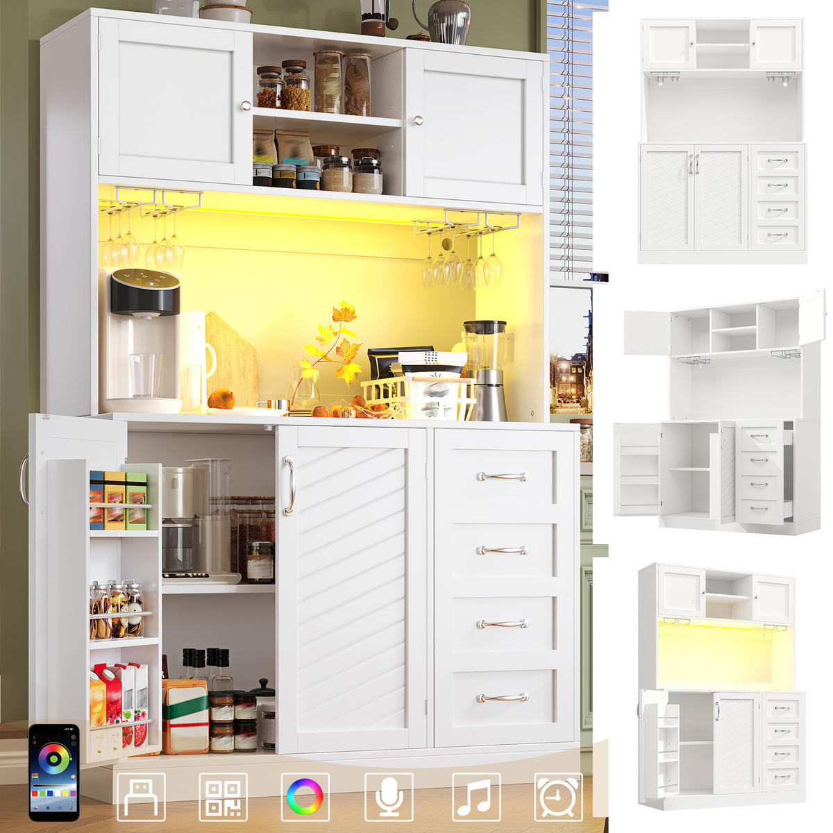 BUFFET MDF LED App Steuerung Anti-Kipp System Stauraum Schrank 120/40/188 modern - Weiß, Holzwerkstoff/Metall (120/188/40cm) - EVRYAE