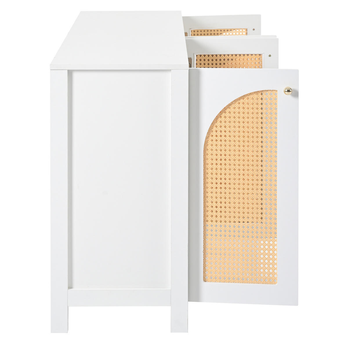 SIDEBOARD in Weiß mit 4 Türen aus Kunst-Rattan und verstellbaren Regalböden,145/40/80 cm - Weiß, Holzwerkstoff (145/40/80cm) - Flora Grace