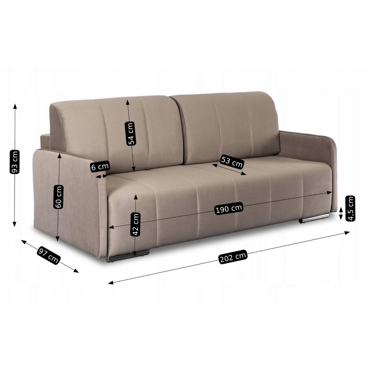 SOFA IBIZA ausziehbar mit Schlaffunktion Beige - Beige, Holz/Textil (202/93/97cm) - makarowski meble