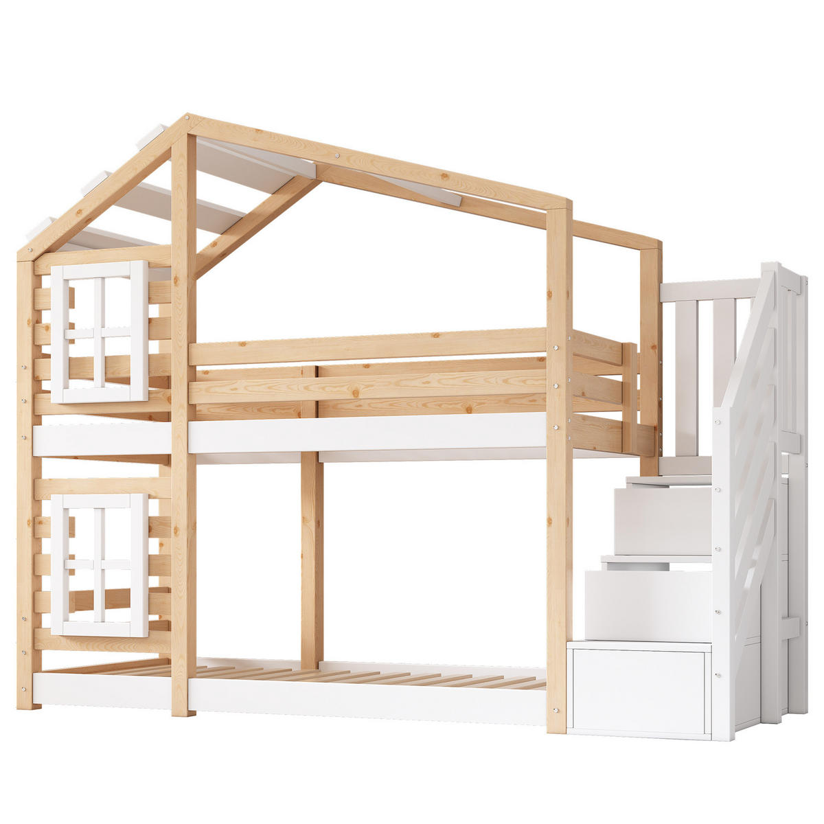 POLSTERBETT 90/200 cm in Natur/Weiß mit Stauraum im Baumhaus-Design - Naturfarben, Holzwerkstoff (90/200cm) - Flora Grace