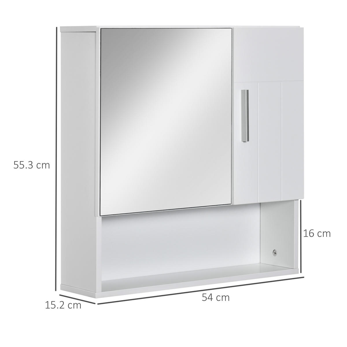 SPIEGELSCHRANK,SPIEGELSCHRANK mit 2-türigem Schrank und offenem, 54x15,2x55,3cm - Weiß, Glas (54/55.3/15.2cm) - Vallsero