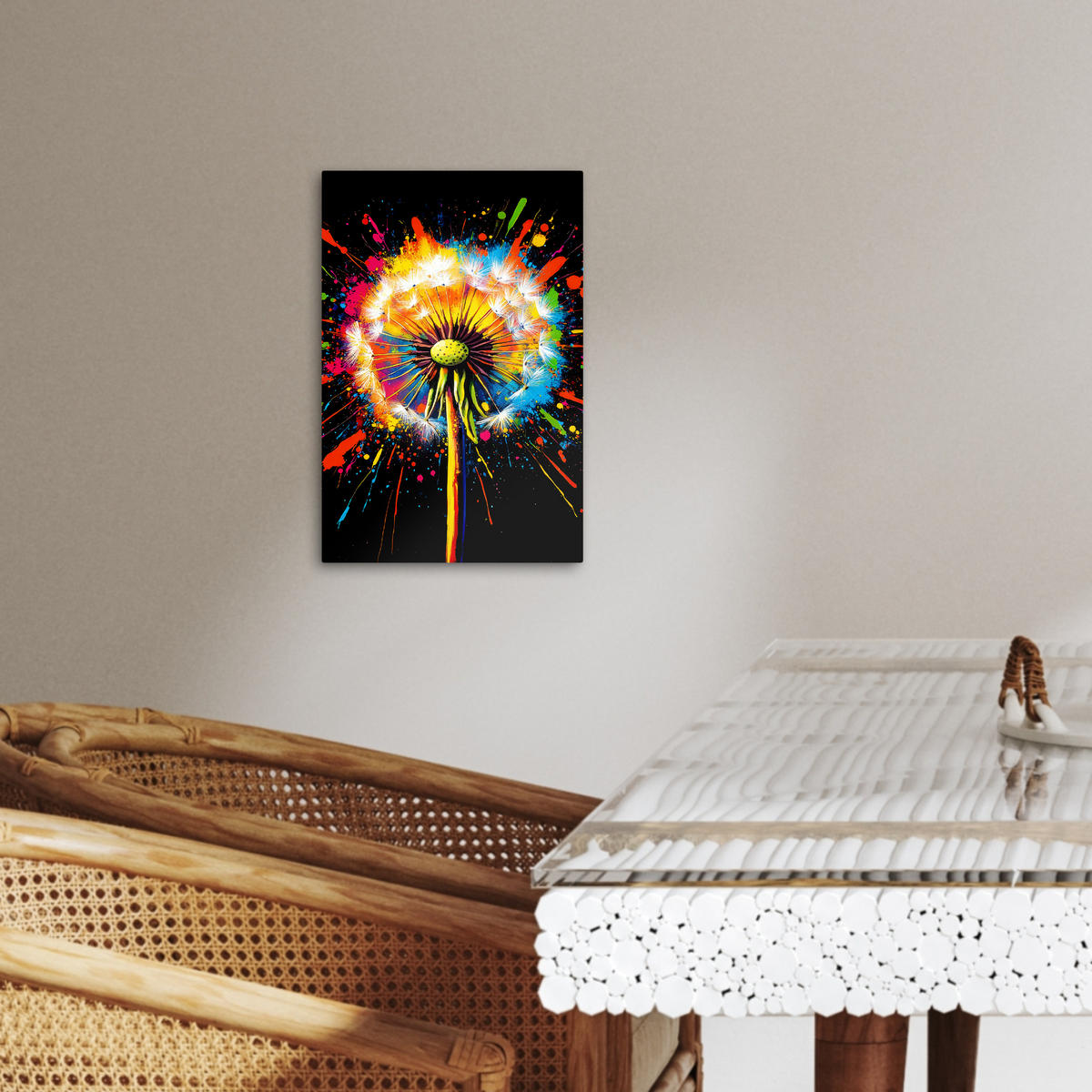 LEINWANDBILD Löwenzahn - Graffiti - Farbenfroh - Blumen - Natur 20x30 cm - Multicolor, Textil (20/30cm) - MuchoWow