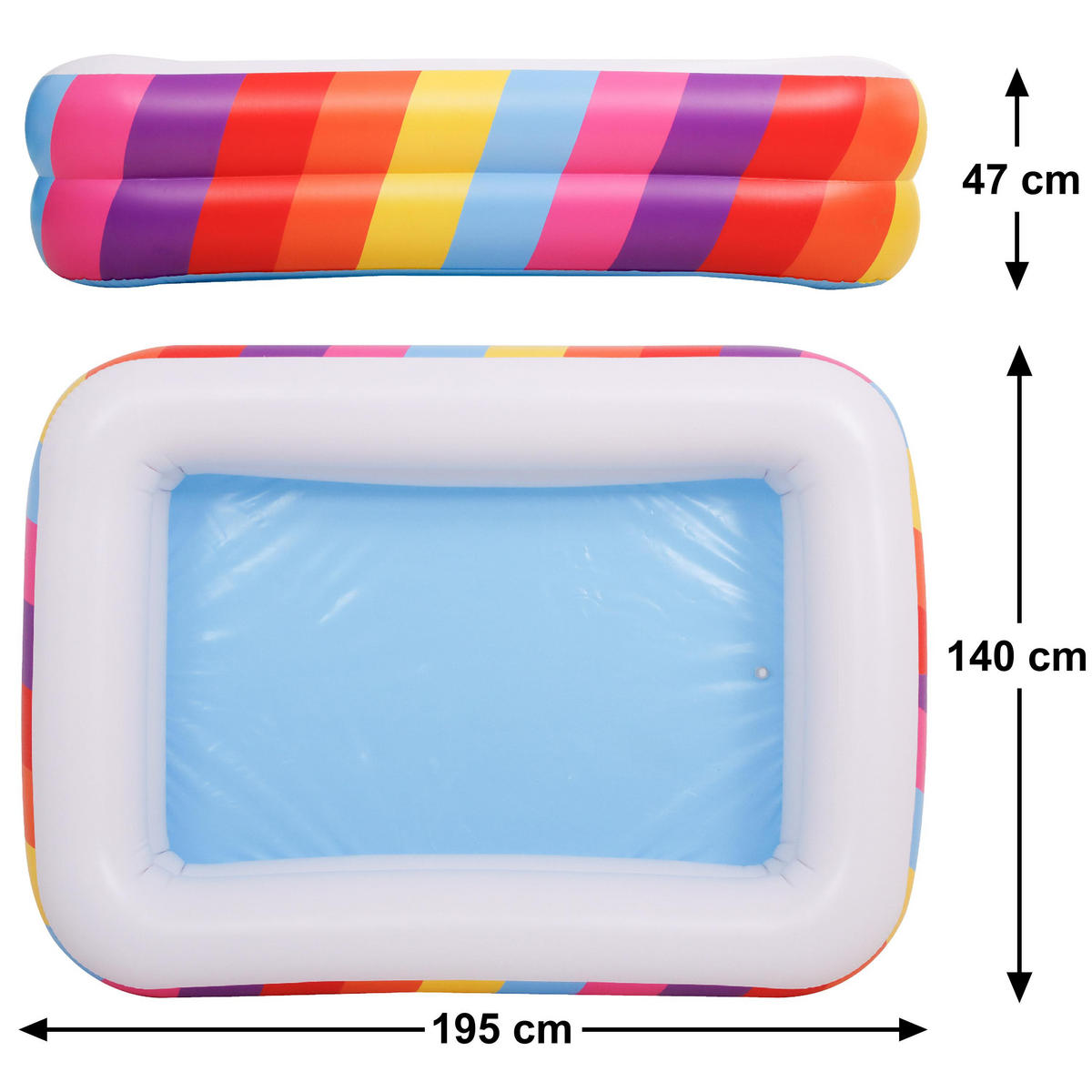 PLANSCHBECKEN Regenbogen rechteckig 195 x 140 x 47 cm bunt tief als Ballpool nutzbar - Multicolor, Kunststoff (140/195cm) - Avenli