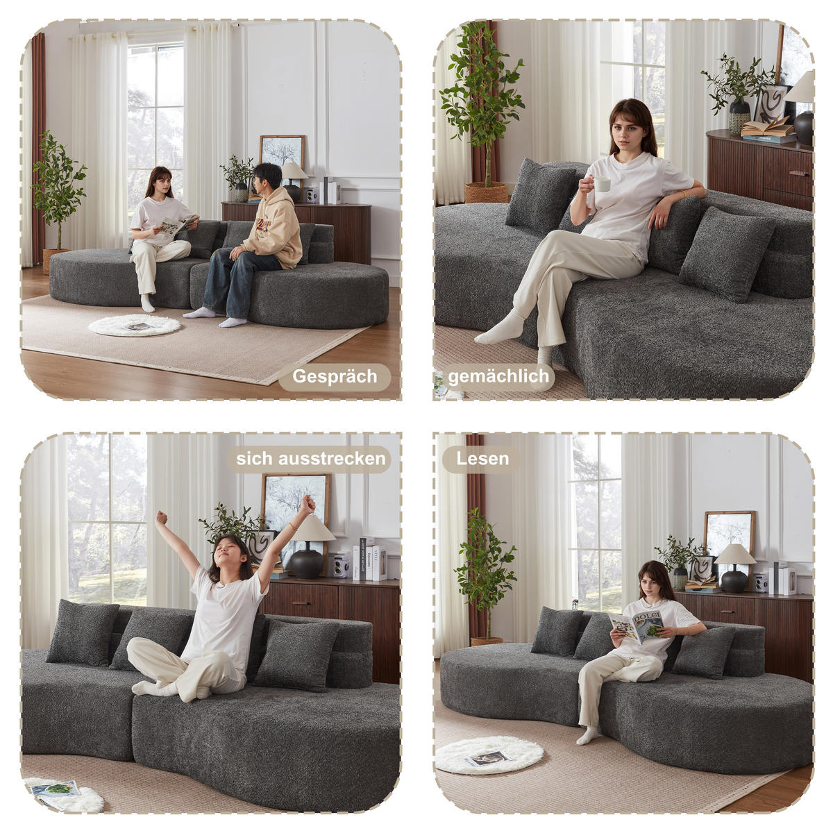 4-SITZER SOFA Chenille Grau Modulares 2-teiliges Design - Grau, Textil (310/65/110cm) - WISHDOR