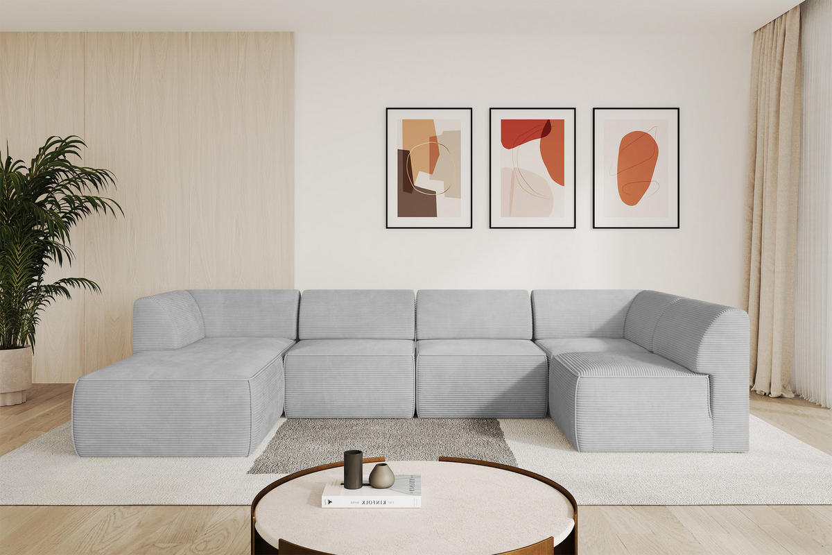 WOHNLANDSCHAFT Ottomane Links MOVO-L 345x180x78 cm Grau Cord - Grau, Holzwerkstoff/Kunststoff (345/78/180cm) - ALTDECOR