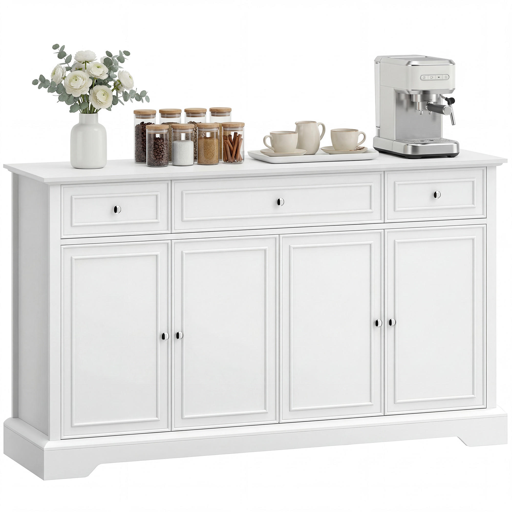 SIDEBOARD Weiß, 4 Türen, 3 Schubladen, 136/38/80 cm - Weiß, Holz (136/80/38cm) - PANGIVO