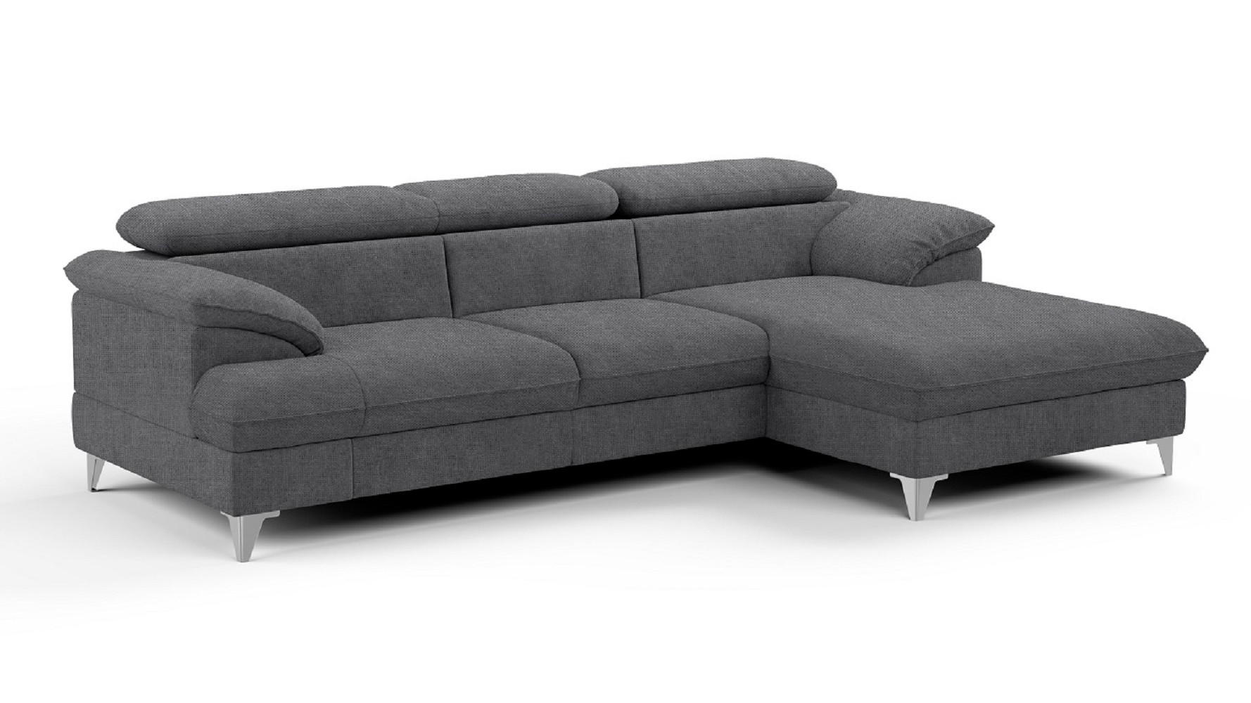 ECKSOFA mit Schlaffunktion und Bettkasten, verstellbare Kopfstützen - Chromfarben/Dunkelgrau, Textil/Metall (167/254cm) - Cotta