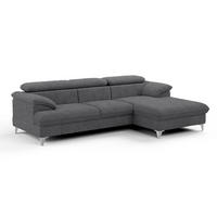 ECKSOFA mit Schlaffunktion und Bettkasten, verstellbare Kopfstützen - Chromfarben/Dunkelgrau, Textil/Metall (167/254cm) - Cotta