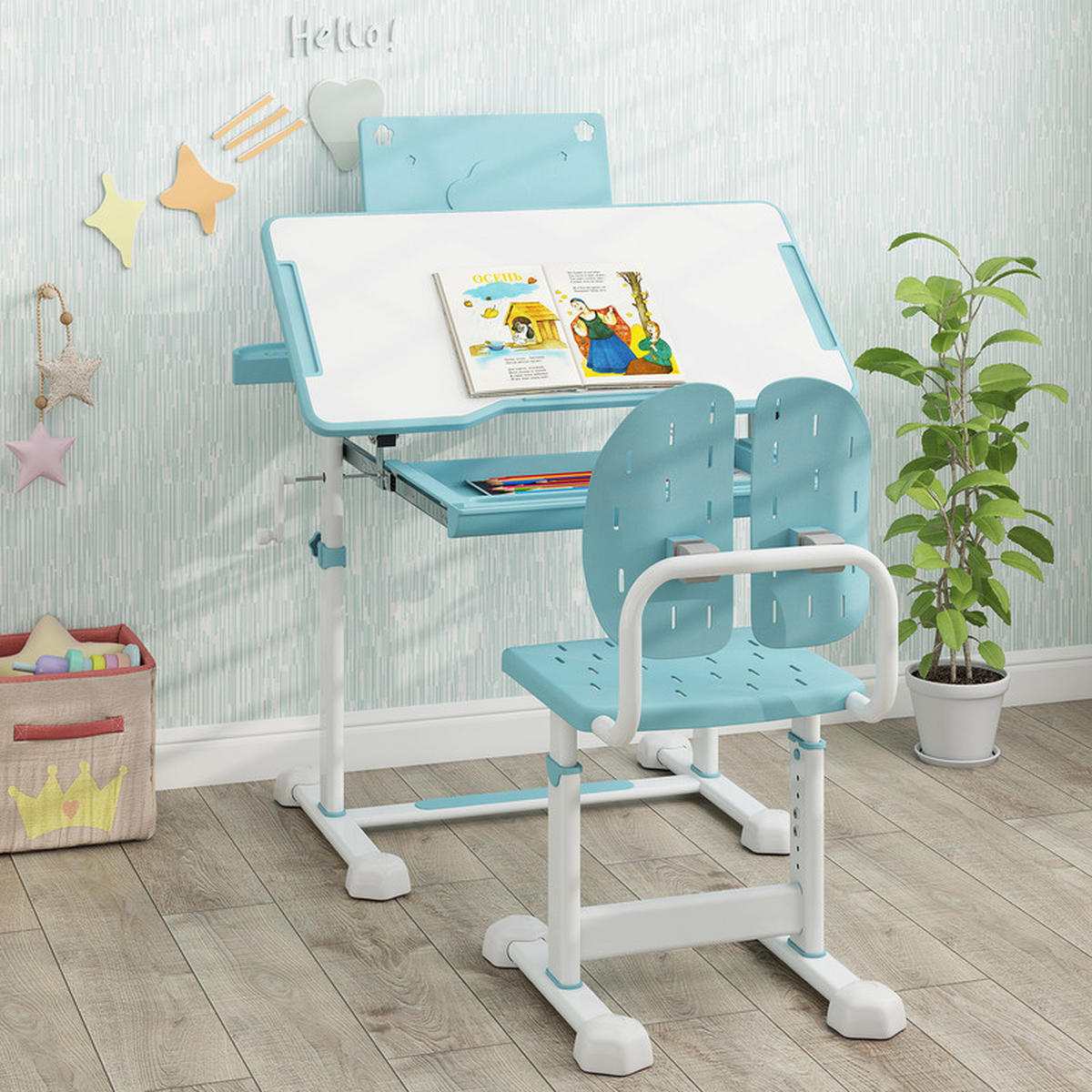 KINDERSCHREIBTISCH mit Stuhl blau(2-tlg) - Blau, Metall (80/83/50cm) - COSTWAY