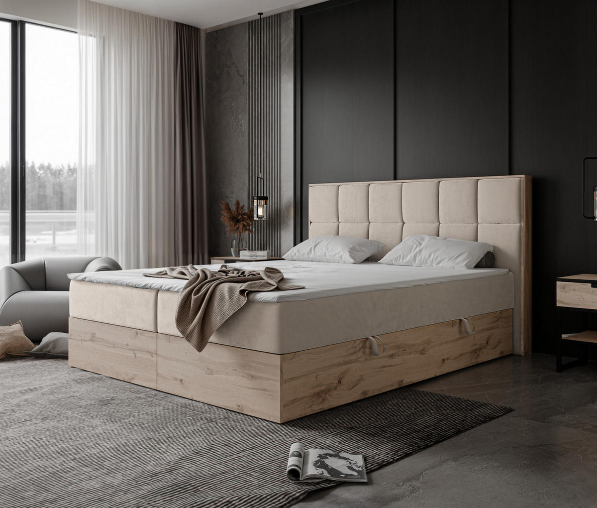 BOXBETT LAVIO II 160/200 cm, in Creme, mit Matratze und Topper - Creme, Holzwerkstoff/Textil (160/200cm) - Idohome