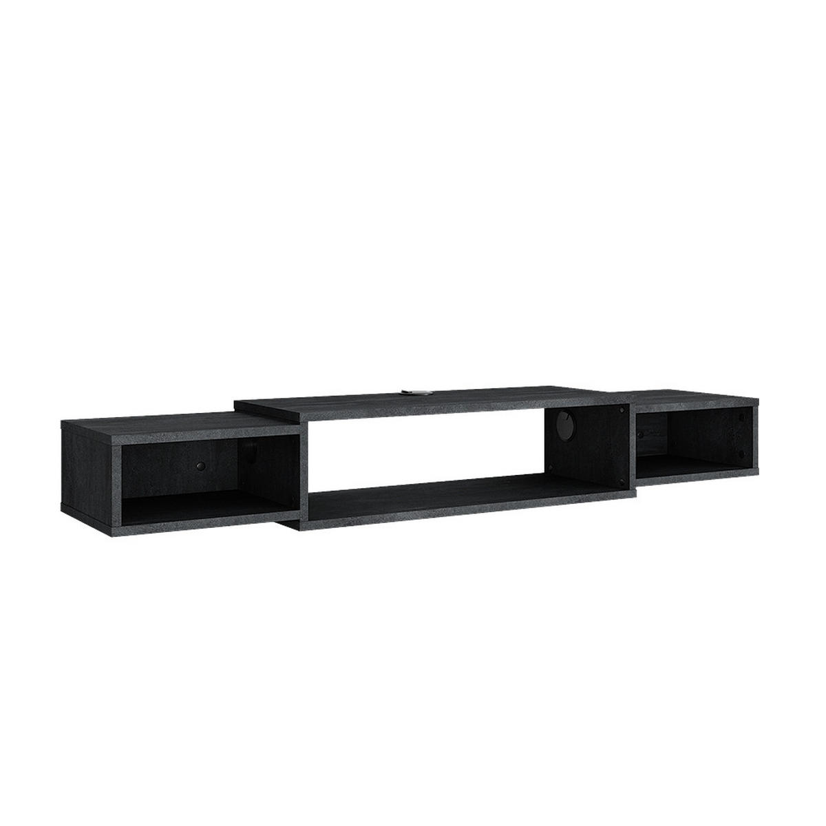 TV-SCHRANK Nordic Schwarz Beton 139.7 x 20.3 cm mit offenen Regalen - Schwarz, Holzwerkstoff (139.7/20.3/29cm) - Vicco