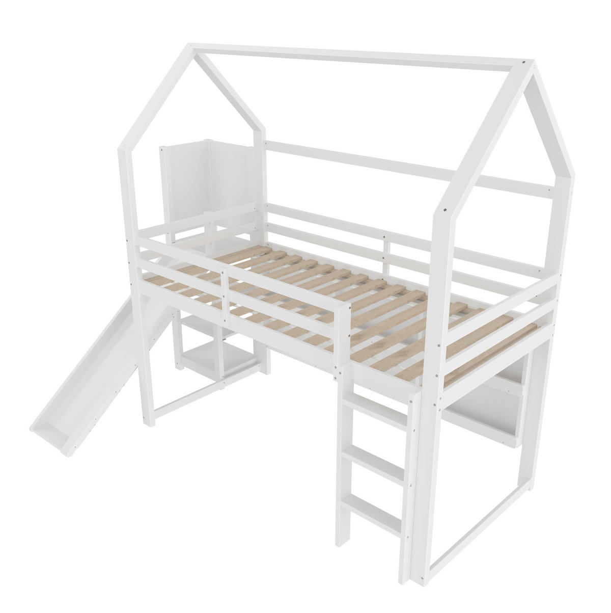 HOCHBETT 90/200 cm Weiß mit LED, Rutsche und Stauraum ohne Matratze - Weiß, Holz (90/200cm) - MIVRAY