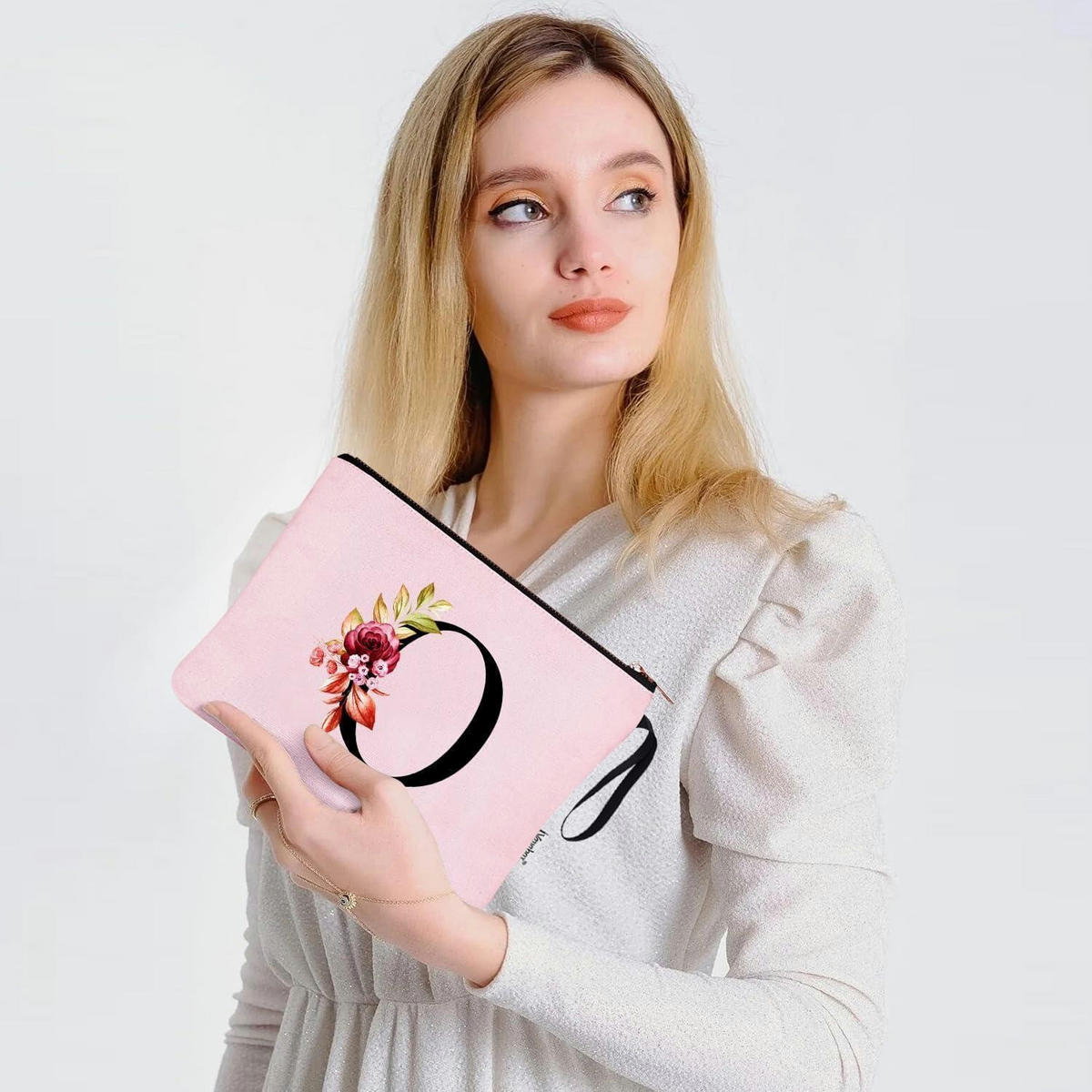 KOSMETIKTASCHE mit Initial O und Blumenprint Rosa - Rosa, Textil (5/16/24cm)
