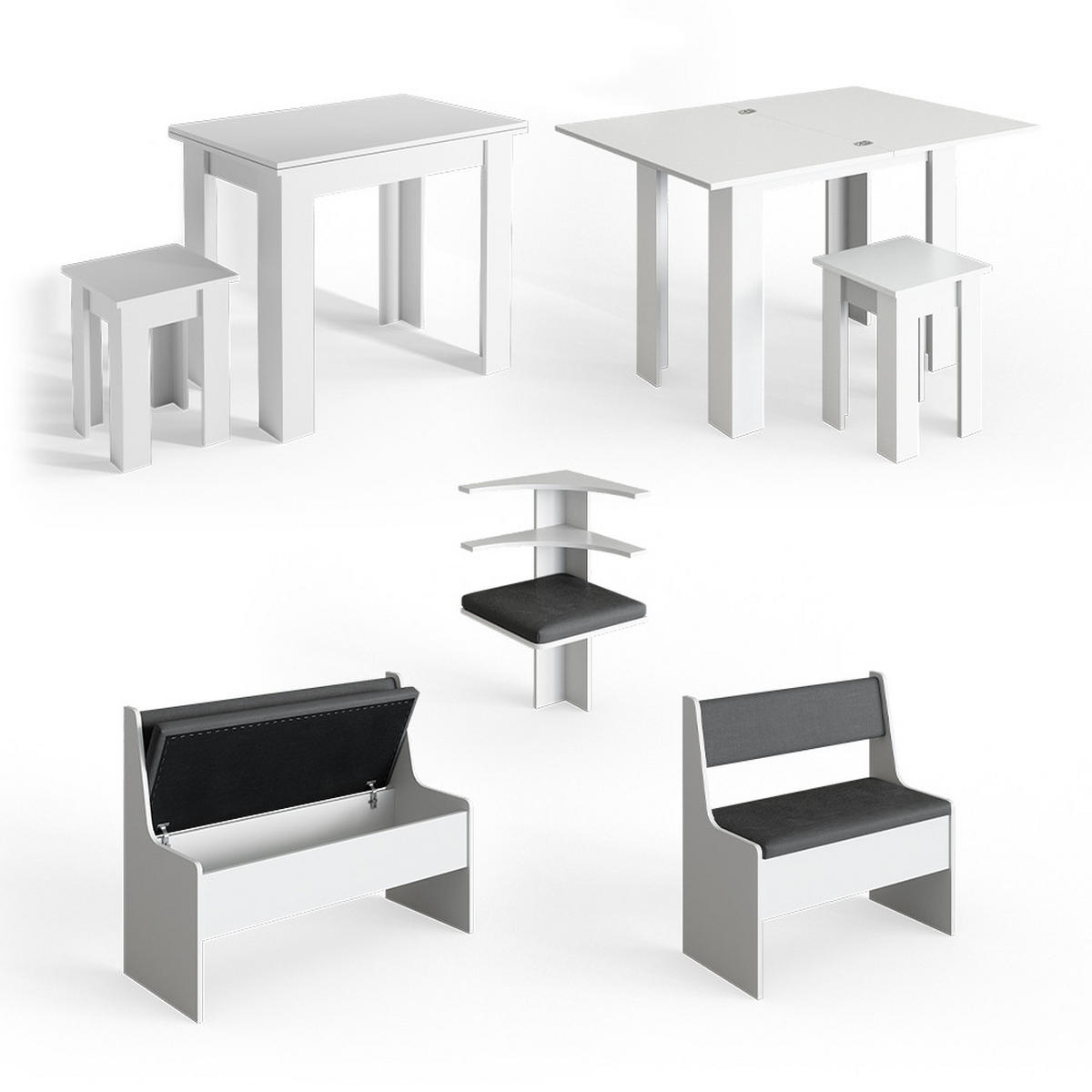 ECKBANKGRUPPE Roman Weiß 150 x 41.5 cm mit Tisch - Anthrazit/Weiß, Holzwerkstoff (150/80/120cm) - Vicco