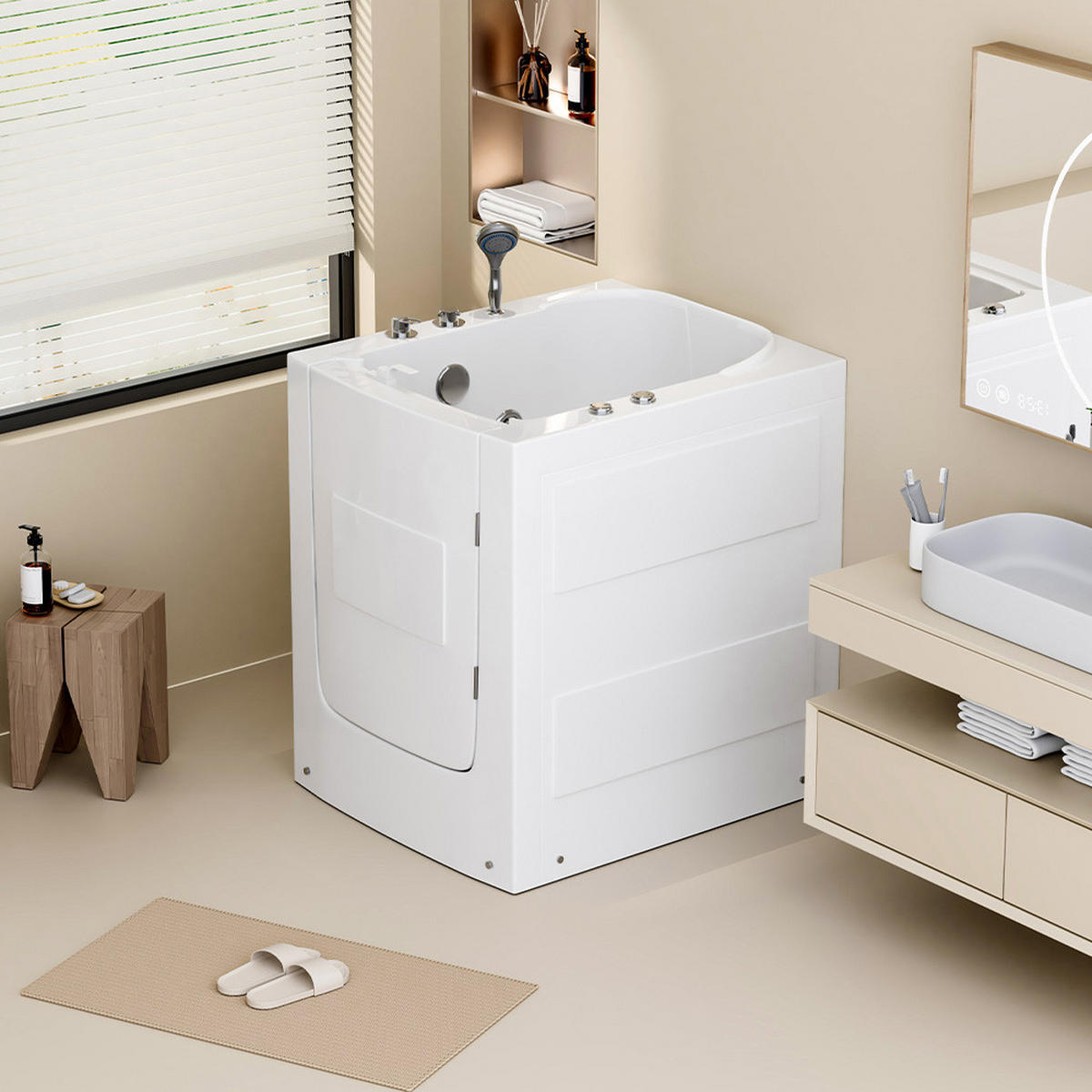 SENIORENBADEWANNE VITAL L - rechts, L - Weiß, Kunststoff (85/100/95cm) - Home Deluxe
