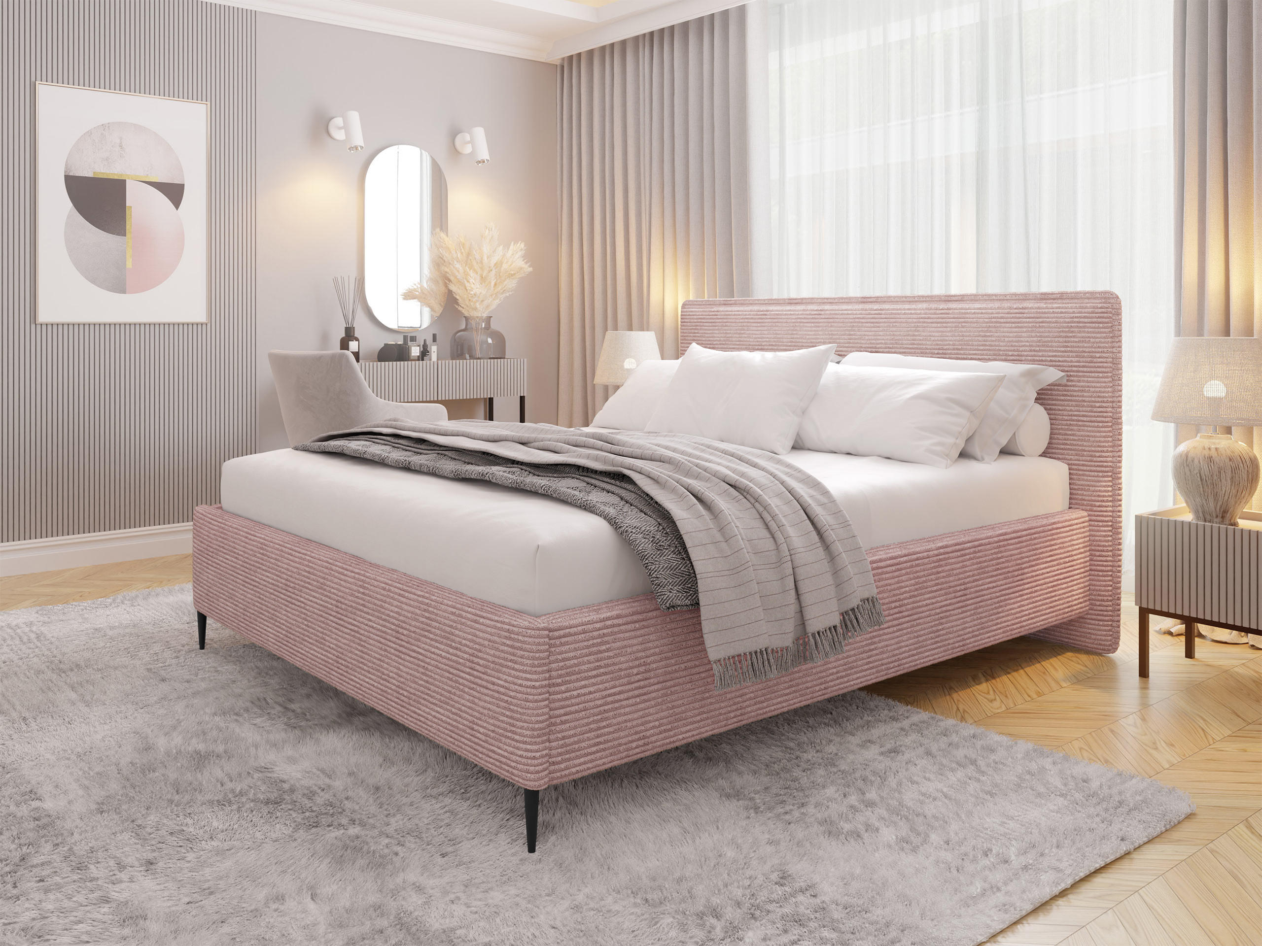 POLSTERBETT Puretta - Hellrosa/Schwarz, Holzwerkstoff/Textil (160/200cm) - MIRJAN24