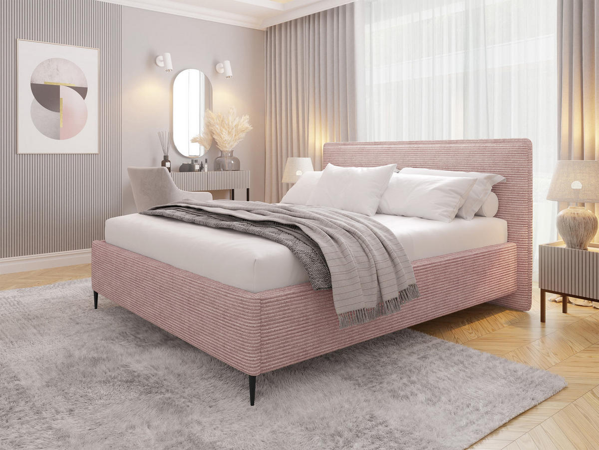 POLSTERBETT Puretta - Hellrosa/Schwarz, Holzwerkstoff/Textil (180/200cm) - MIRJAN24