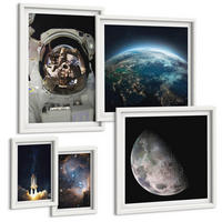 BILDER SET 5er Set - 50x50 cm & 20x30 cm & 40x60 cm Weißer Rahmen - Weltraum Erde Rakete Galaxie - Weiß, Kunststoff (40/60cm) - TULUP
