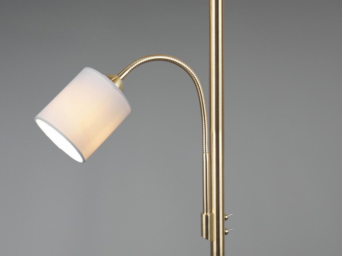 LED-STEHLAMPE Gold mit Leselampe, Höhe 170cm, große Standlampe dimmbar Stoffschirm Weiß, Wohnzimmer - Messingfarben, Textil (40/40/170cm) - meineWunschleuchte