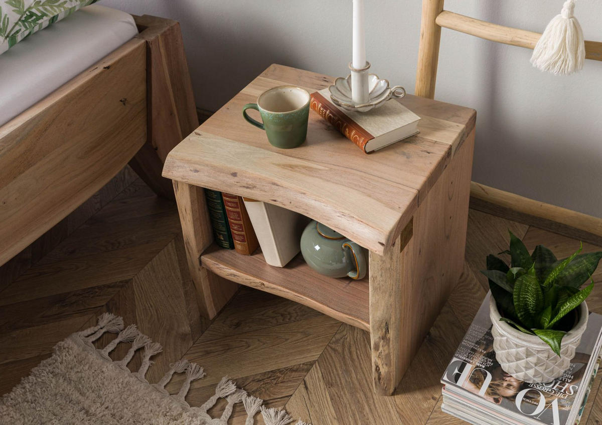 NACHTTISCH Akazie 45x40x45 natur lackiert PURE ACACIA #310 - Braun, Holz (45/45/40cm) - Massivmoebel24