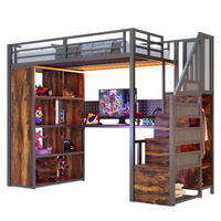 HOCHBETT 90/200 cm in Schwarz mit Stauraumtreppe, Kleiderschrank, Schreibtisch und LED - Schwarz, Holzwerkstoff/Metall (90/200cm) - STILVORA