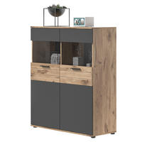 HIGHBOARD Eiche, grau 110/122 cm mit Soft-Close, Wohn- und Esszimmermöbel - Eichefarben/Schwarz, Glas/Holzwerkstoff (110/122/37cm) - Inn.Furn