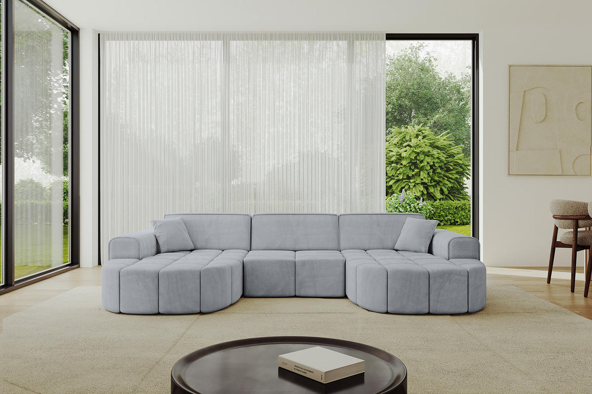 WOHNLANDSCHAFT LIVO-U1 - 315x173x79,5 cm Grau - Grau, Holzwerkstoff/Textil (315/79/173cm) - ALTDECOR