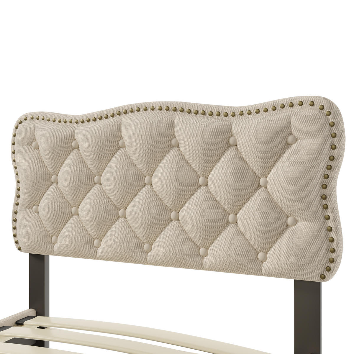 POLSTERBETT 90/200 cm in Dunkelbeige mit 2 Schubladen Leinen klassisches Design - Beige/Schwarz, Holzwerkstoff/Textil (90/200cm) - STILVORA