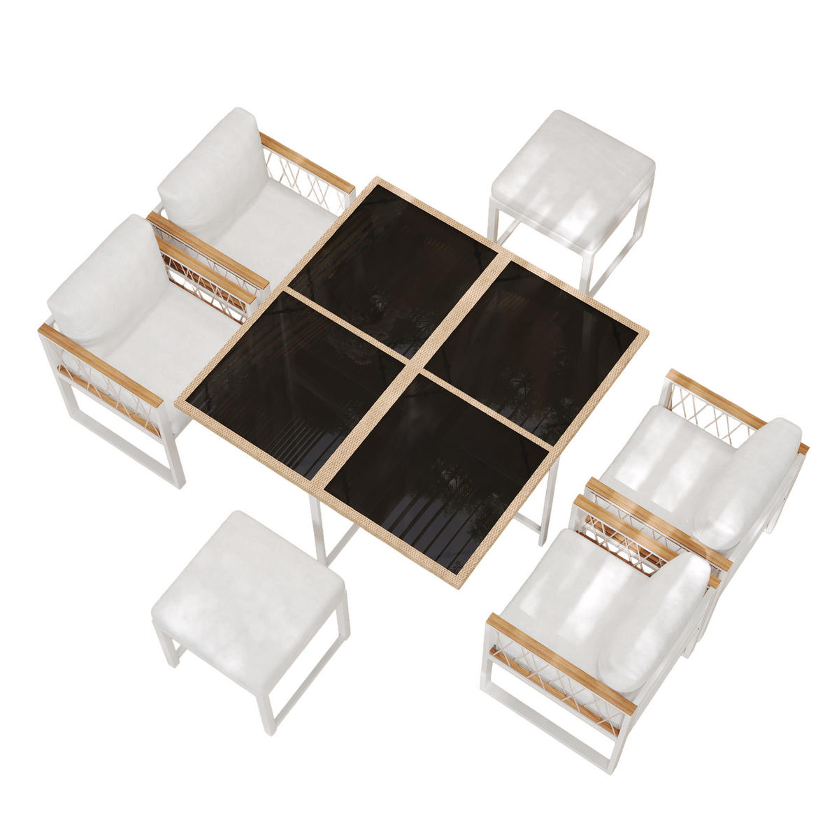 GARTENSET 7 tlg 6 Personen Tisch Stühle - Weiß, Metall - LEBENLANG