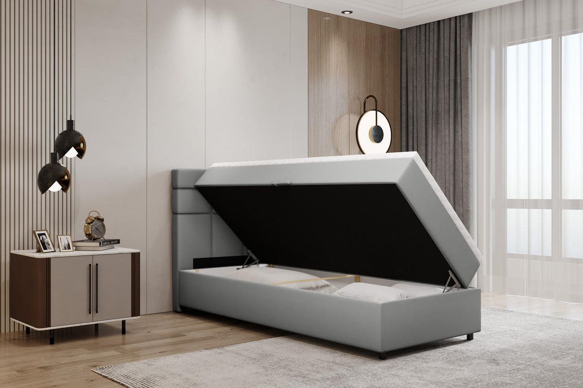 BOXBETT Reve 90 x 200 cm mit Bettkasten und Lattenrost ohne matratze - hellgrau - Hellgrau, Holz (90/200cm) - Panda Möbel