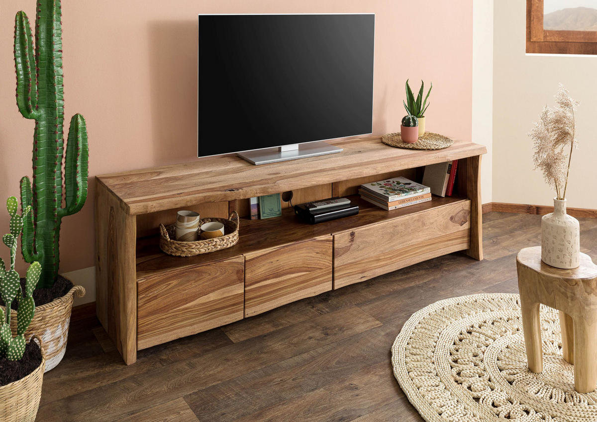 TV-BOARD Sheesham 190x50x60 natur lackiert / sandgestrahlt PURE SHEESHAM #220 - Naturfarben, Holz (190/60/50cm) - Massivmoebel24