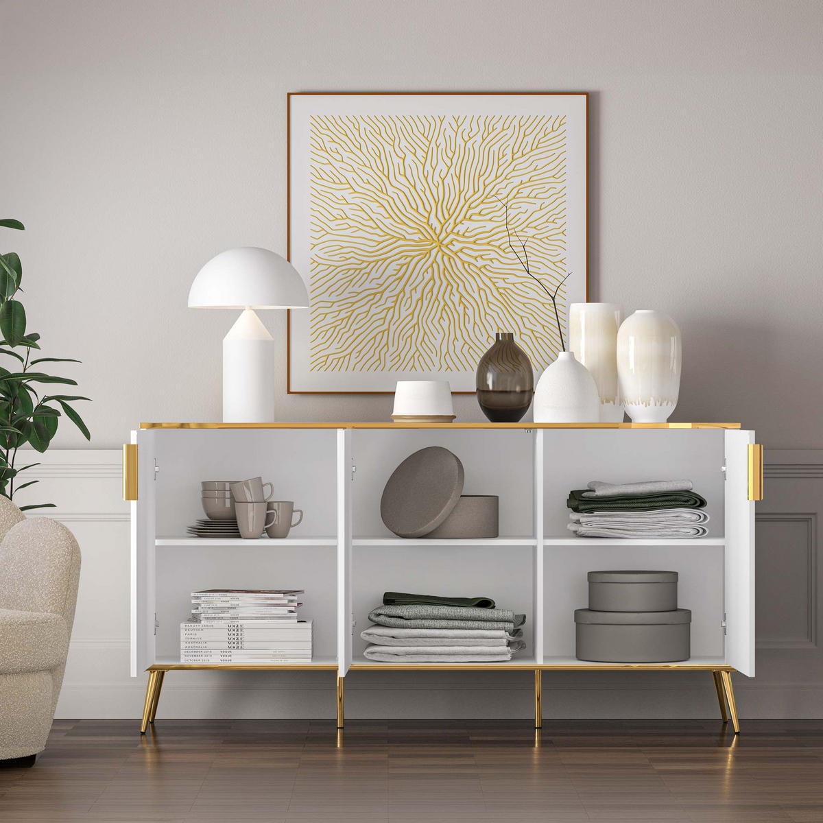 KOMMODE VELTI,Weiß - Weiß, Holzwerkstoff (170/88/40cm) - KONSIMO®