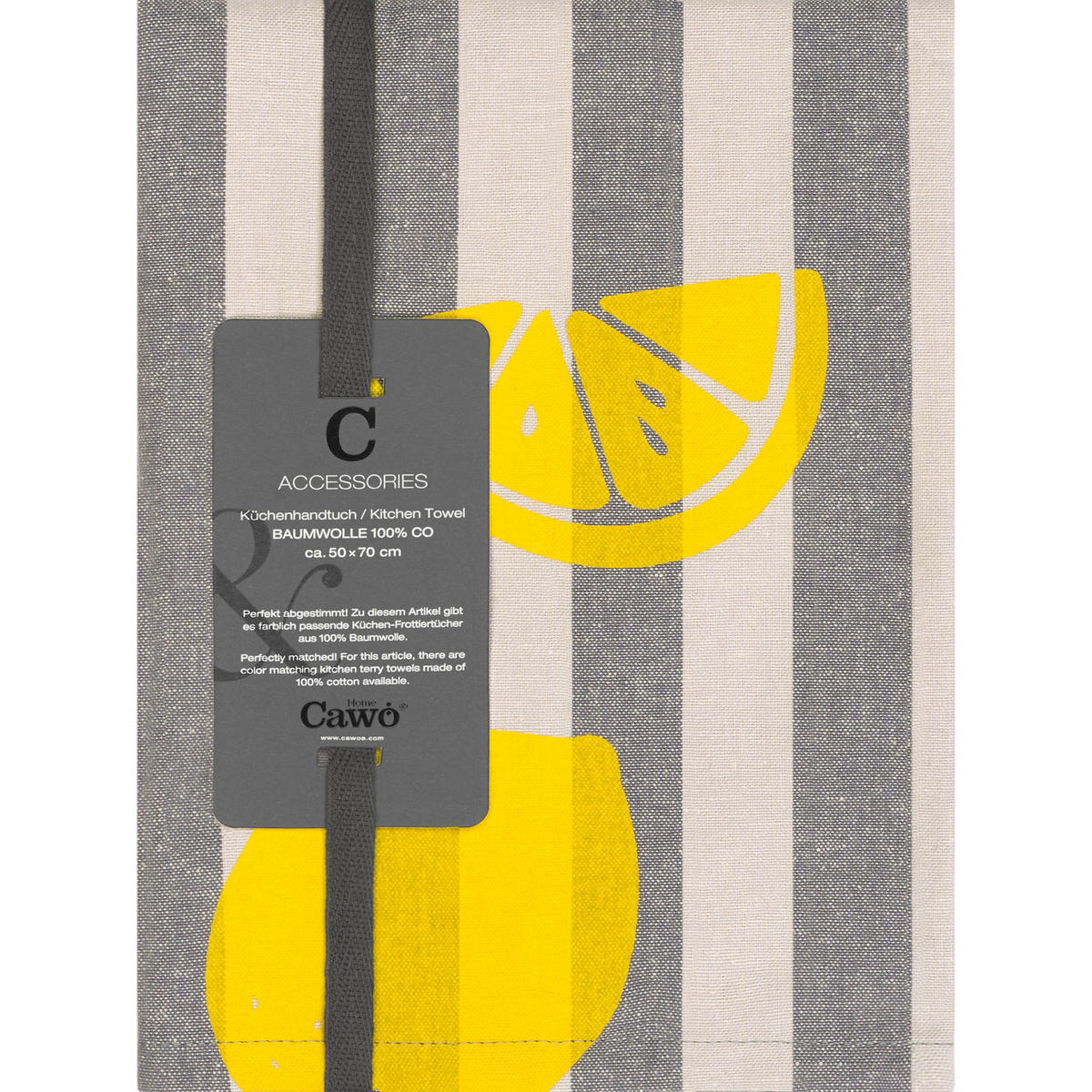 GESCHIRRTÜCHER PRINTS & STRIPES ZITRONEN 541 PLATIN/GRAU - 73 - Grau, Textil (50/70cm) - Cawö
